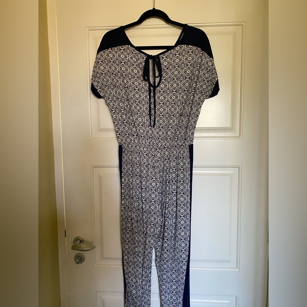Patterned Short Sleeve Jumpsuit